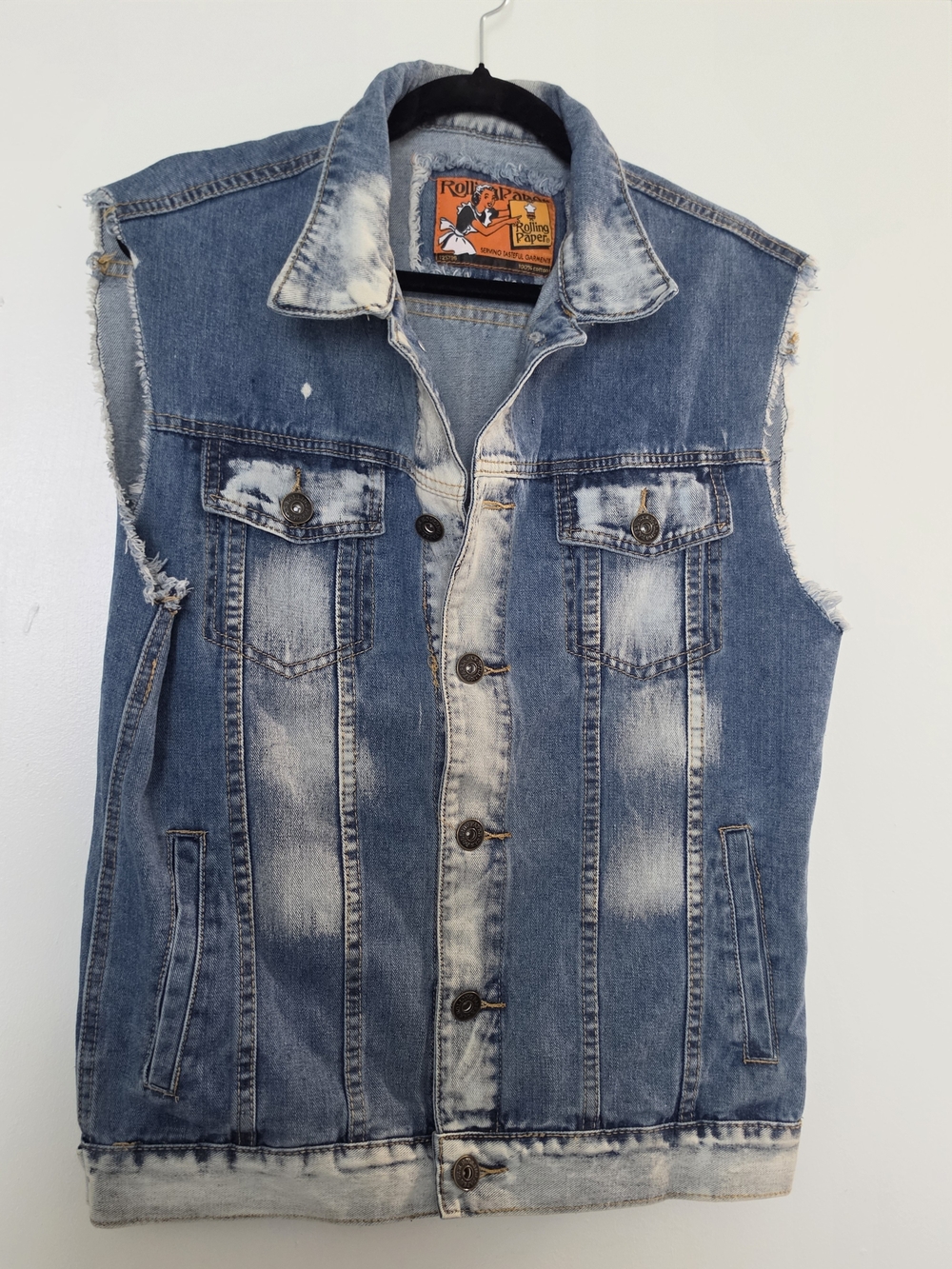 Roland Pierce Vintage Blue Distressed Sleeveless Denim Jacket